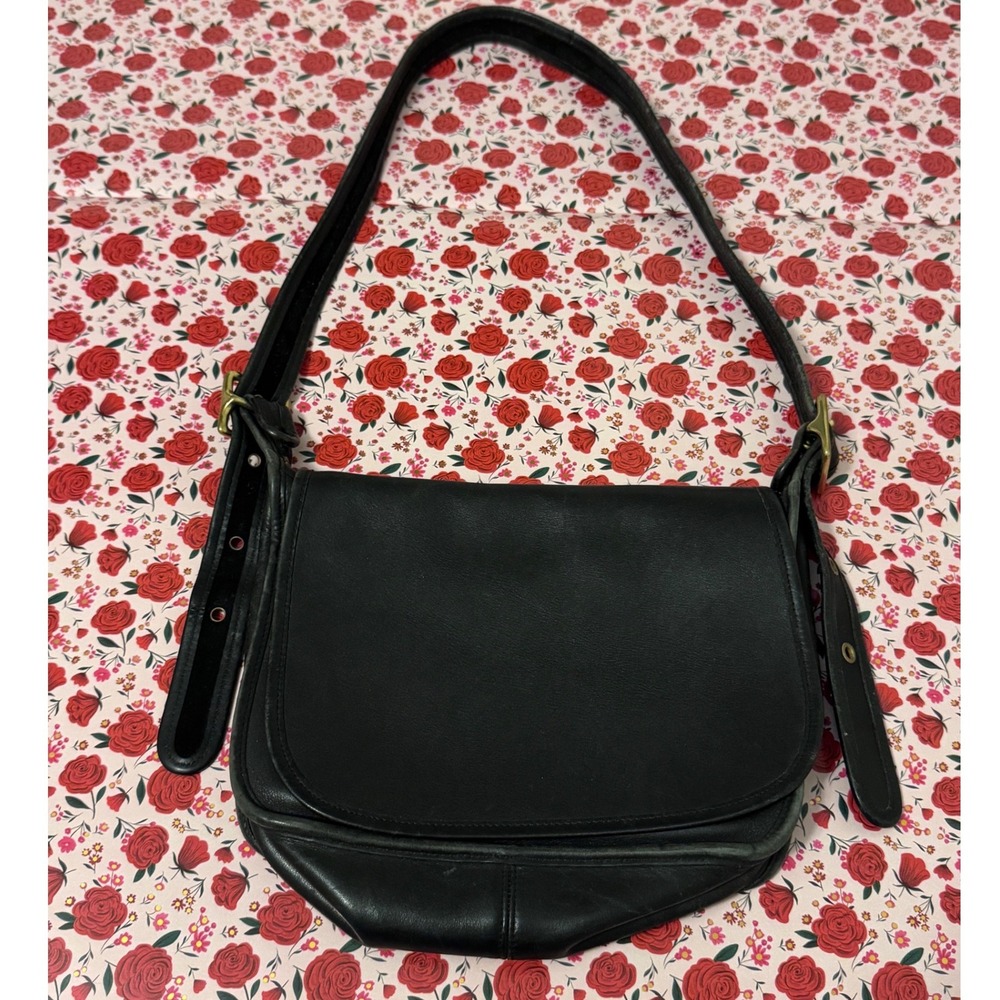 Vintage Coach Black Leather Shoulder Bag Flap Crossbody 9951 ‎ Handcrafted